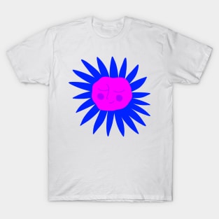 Blue flower with pink happy face, version 5 T-Shirt